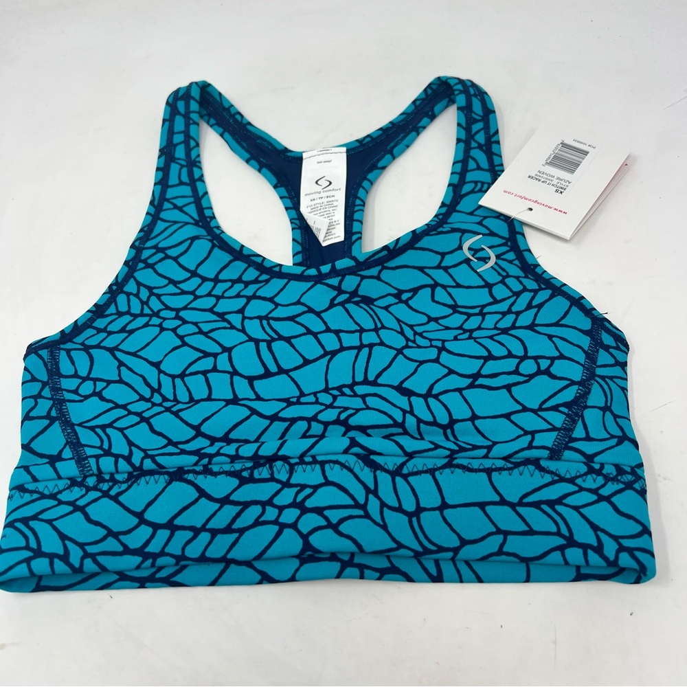 Moving Comfort Switch It Up Racer Sports Bra XS Azure Woven Reversible NWT